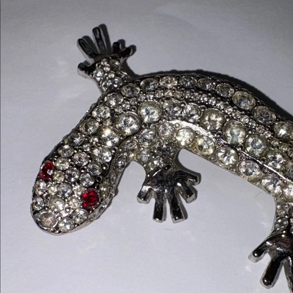 Kirks Folly Silver Tone Rhinestone Reptile Brooch